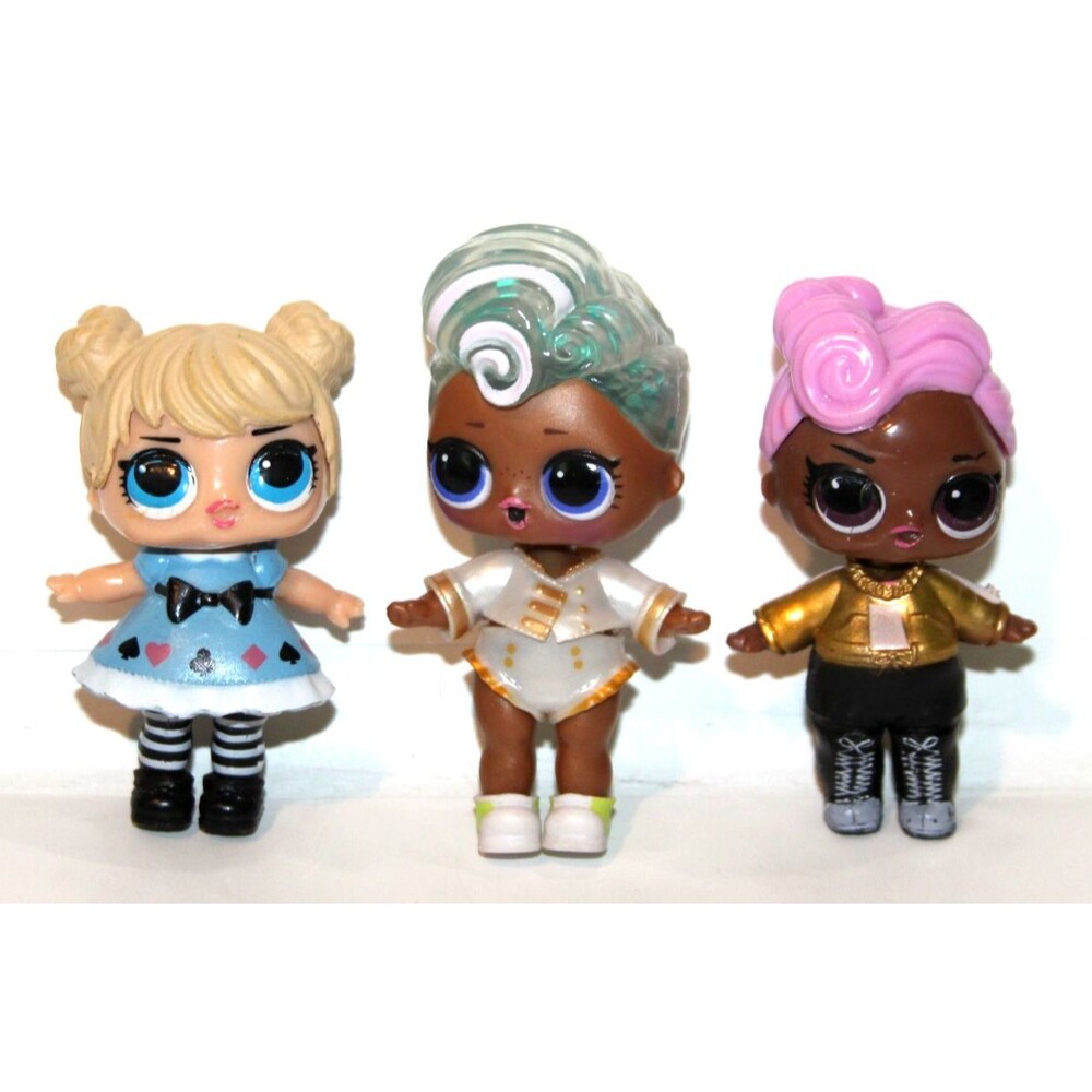 Lol Mini 3” Dolls Blonde Hair Pink Hair Glitter Blue White Hair Lot Of 3